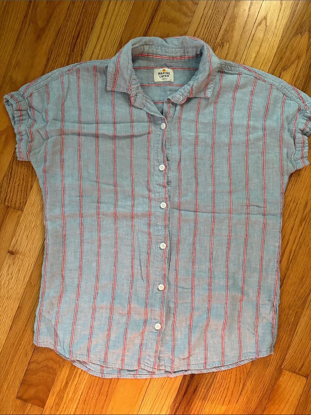 Marine Layer Light Blue Linen Blend Button down
